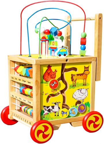  WOODEN RIDE ON AN INTERACTIVE CUBE WITH PUSH EDUCATIONAL WALKER