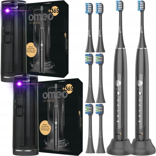  2x OMEO +365 UV Sanitizer Black Sonic Electric Zahnbürste