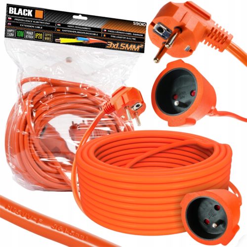 Single black extension cable 10 m, 1 pc. orange sockets