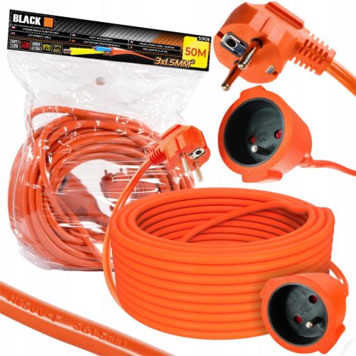 Single black extension cable 50 m, 1 pc. orange sockets