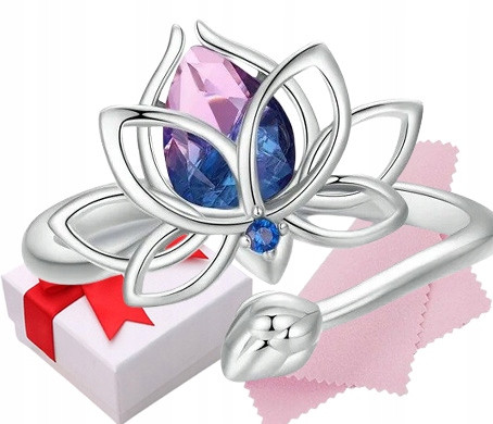  Lotus Flower Ring Silver Adjustable S925 + Box