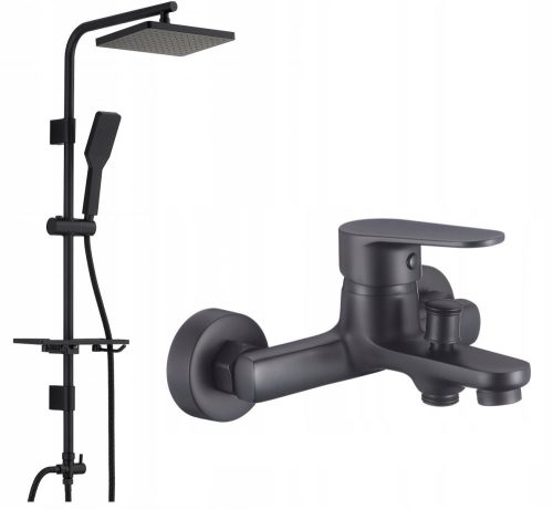 Single-lever wall-mounted bathtub faucet Kuchinox PANA black + surface-mounted shower set series Noven