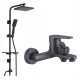 Single-lever wall-mounted bathtub faucet Kuchinox PANA black + surface-mounted shower set series Noven