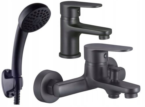 Wall-mounted single-lever bathtub faucet Kuchinox PANA black + Kuchinox washbasin faucet Pana black PANA