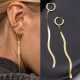  GOLDEN SNAKE EARRINGS LONG SURGICAL STEEL