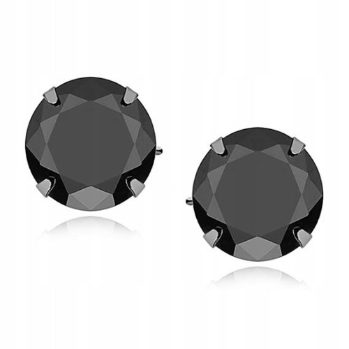  SILVER EARRINGS p925 ZIRCONIA black round Studs Cubic zirconia 10mm