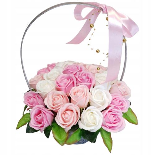 BEAUTIFUL bouquet basket with fragrant soap flowers, 25 soap roses, GIFT