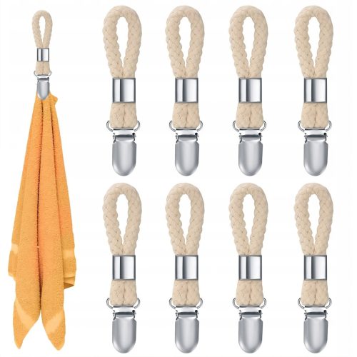  Kitchen Towel Hangers Towel Clips Cotton Rope 8 Pack