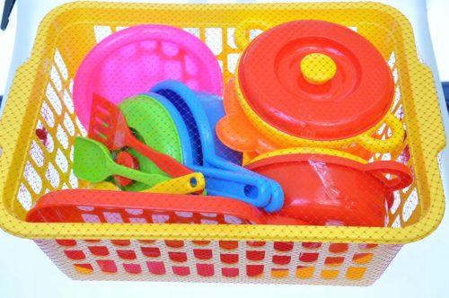  COLORFUL KITCHEN UTENSILS plastic in BOLO BASKET toy UTENSILS