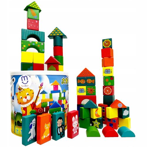  Wooden blocks in a bucket puzzle, educational construction figures 50