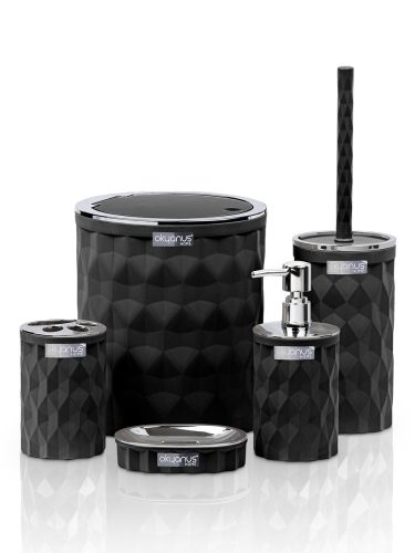 Bathroom Accessory Sets Set Okyanus Bathroom Accessories, 5 Elements, Chrome, Black