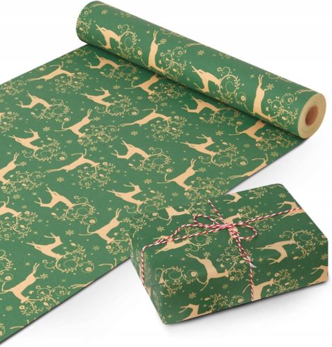  GIFT WRAPPING PAPER GREEN CHRISTMAS REINDEER 44cm 25m 100g/m²