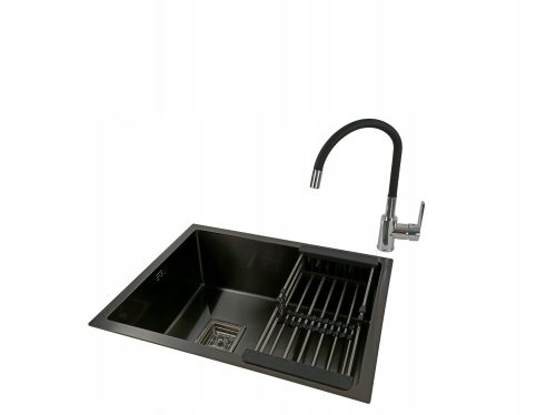 Brado OLAF 60 single-bowl sink, Flex Cz faucet, siphon, basket, steel, black