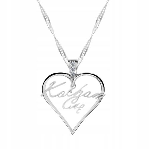  Silver Heart Chain Necklace I Love You with Heart Cubic Zirconia Heart