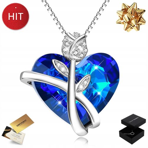  WOMEN'S SILVER NECKLACE CHAIN BLUE HEART 925 PENDANT