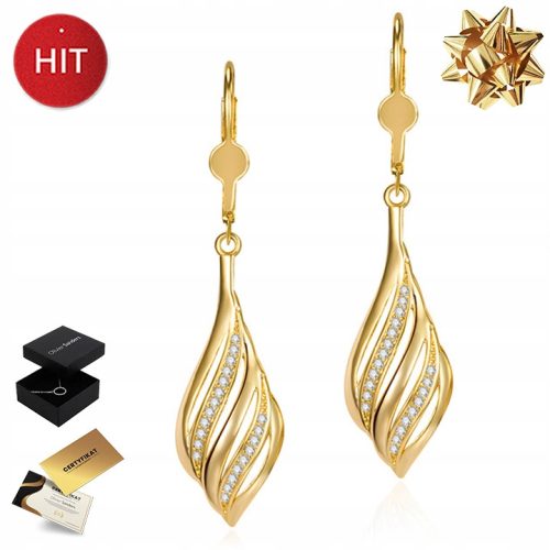  GOLD EARRINGS FOR WOMEN HANGING ZIRCONIES 585 CLIP FOR A GIFT