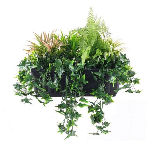  A set of green artificial plants in a pot for hanging or displaying