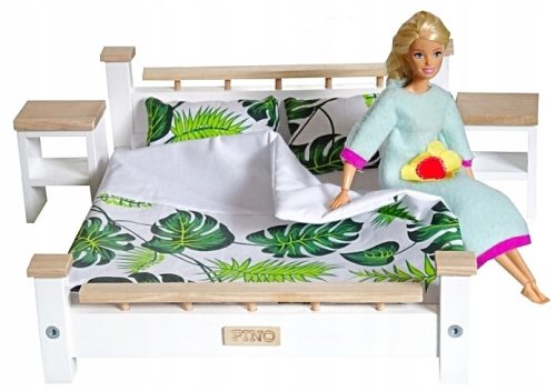  Wooden bedroom for dolls bed + bedside tables Palm leaves PROMOTION