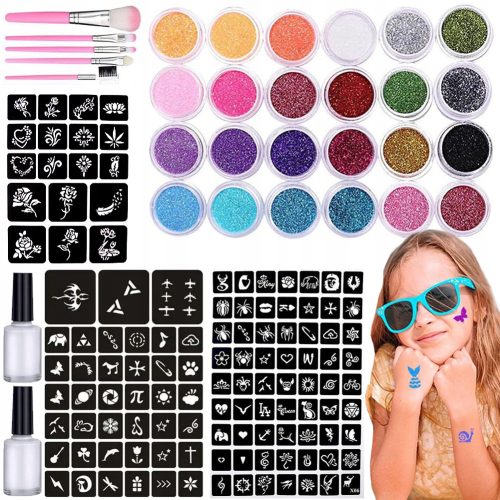  LARGE GLITTER TATTOO SET, HAIR COLORING, GLITTER NAILS