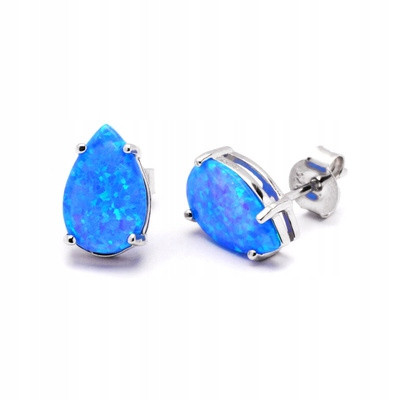  Silver Earrings with Blue Opal