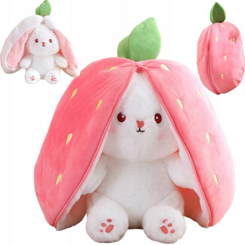  LARGE MASCOT STRAWBERRY RABBIT WITH STRAWBERRY PLUSH TOY WITH EARS 2in1 35CM