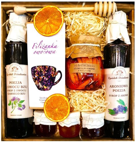  BASKET GIFT SET GIFT TEA LEMON RASPBERRY JAM HONEY SYRUP
