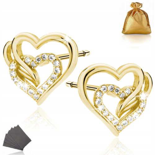  WOMEN'S GOLD HEART EARRINGS HEART SCREW 925 SILVER GIFT FOR HER