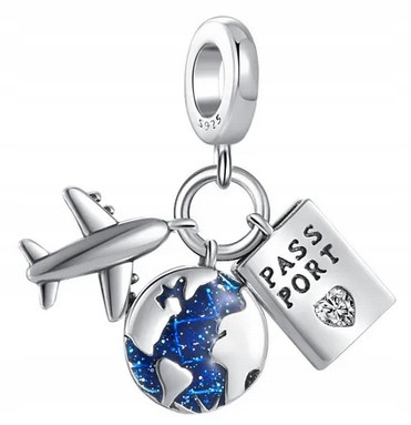  CHARMS PENDANT TRAVEL PASSPORT PLANE GLOBE