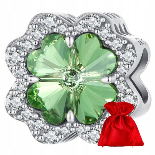  G851 Green Four Leaf Clover Silver Charm Bead