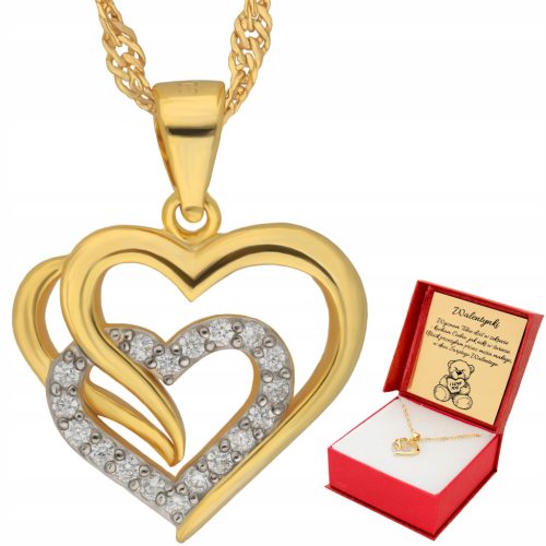  DOUBLE HEART GOLD NECKLACE WOMEN'S CHAIN PENDANT 925 EDUCATORS