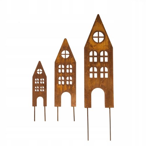  HOUSES STICK STICK RUST CORTEN EFFECT SET OF 3 PIECES