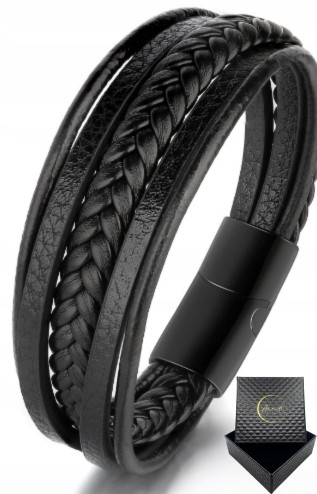  Amendi Black Leather Braided Bracelet