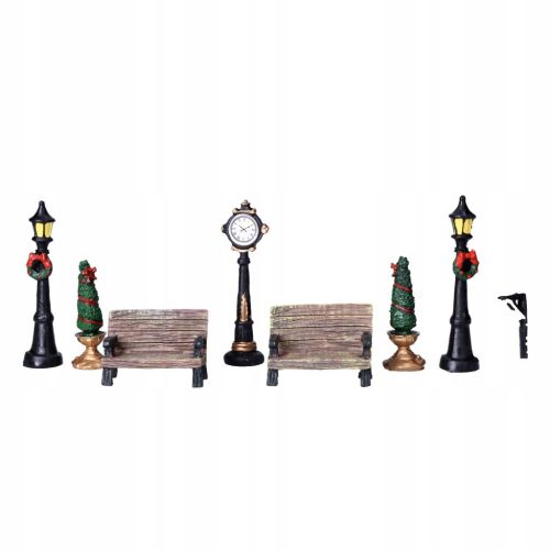  Figures for the city, lanterns, benches, clock, 8-pcs