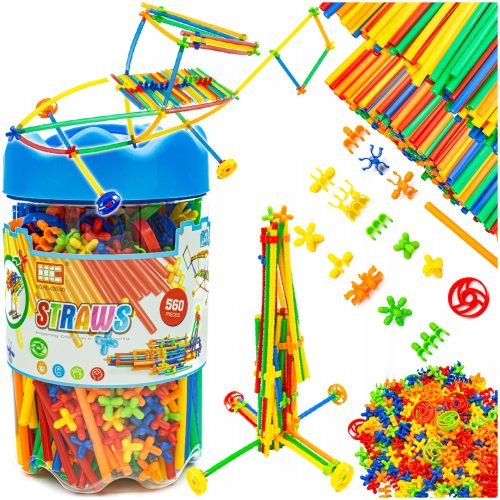  CREATIVE STRAW SET Building Blocks Tubes Sticks Bucket 560 pcs