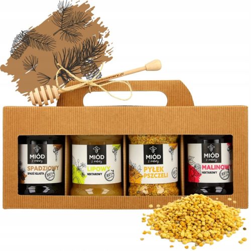  Gift set with BEE POLLEN and three natural HONEYS 4x315ml