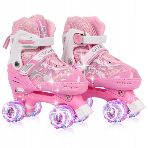  Patins à roulettes pour enfants avec roues lumineuses, réglables taille 32-37 rose