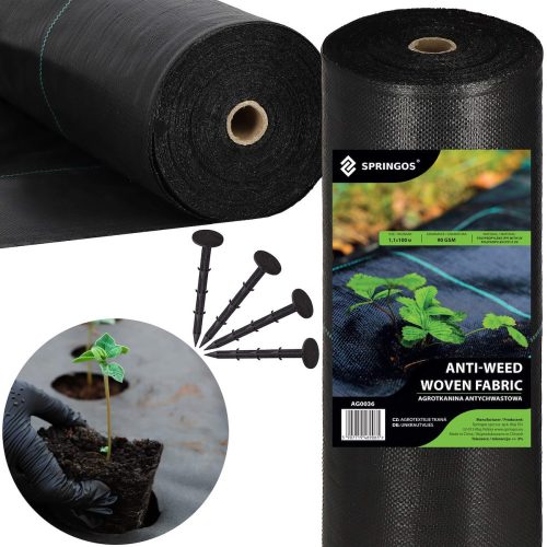 Agrartextil - Agricultural mulching fabric (anti-weed) Springos black 110 x 10000 cm 90 g/m²