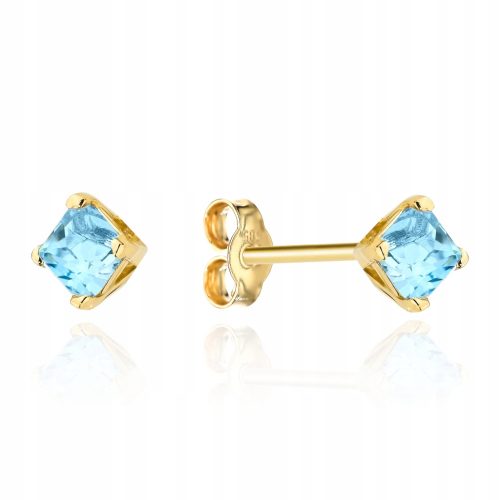  Gold earrings with topaz square FREE ENGRAVING