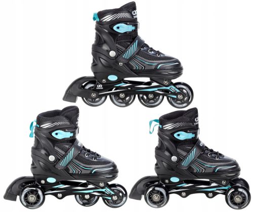  Patins à roulettes Croxer Optima en noir et turquoise, tailles 35-38