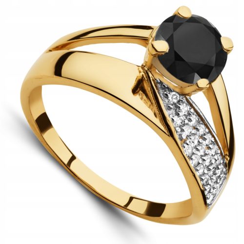  WIDE GOLD RING 585 14K WITH BLACK STONES SIZE 12-24