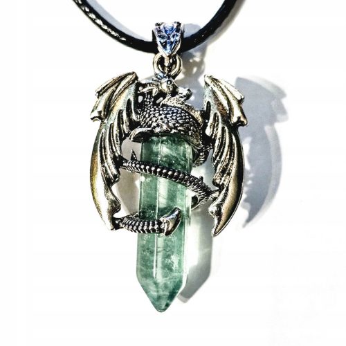  BEAUTIFUL NECKLACE FLUORITE GREEN DRAGON NATURAL STONE CRYSTAL PENDANT