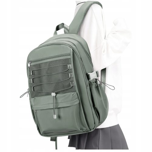  School backpack with multiple compartments, green tones, 18 years