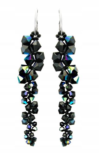  ARSYLION long black opal earrings with Jet ab 925 crystals