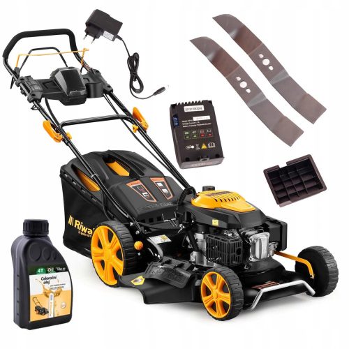  Riwall petrol lawn mower with basket, 196 cm³ capacity. Basket 70 l, cutting width 53 cm + instruction manual from Riwall