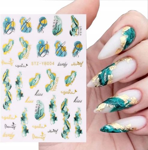  GOLD NAIL STICKERS GREEN MARBLE MARBLE CRACKS