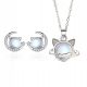  Cat Necklace Earrings 2-Piece Set, Moonlight Stone, S925 Silver