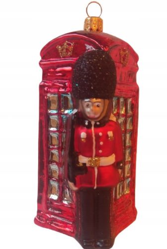  GLASS CHRISTMAS BALLS English telephone booth, British guard, 13 cm