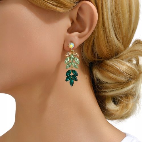  Earrings Studs Hanging Gold Green Leaves 53mm