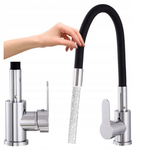 APKOMFORT floor standing kitchen faucet, black, silver kitchen faucets