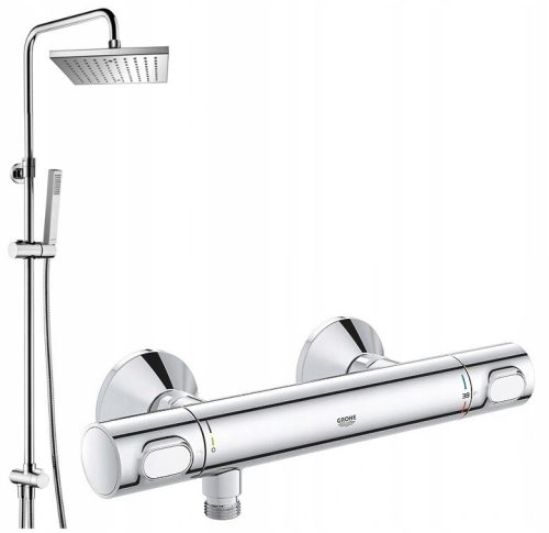 Wall-mounted Omnires UNI Chrome + Grohe GROHTHERM 500 Chrome shower faucet